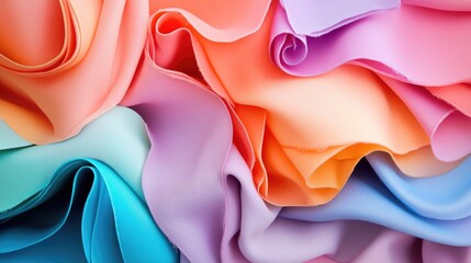 Poster - Abstract composition of layered fabric swatches in vibrant colors, gradient background.