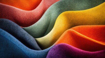 Poster - Abstract composition of layered fabric swatches in vibrant colors, gradient background.