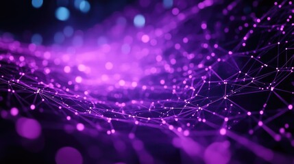 Poster - Abstract network of glowing nodes connected by lines, deep purple digital background.
