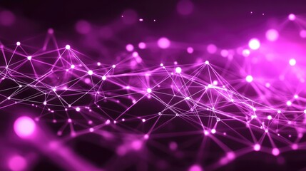 Poster - Abstract network of glowing nodes connected by lines, deep purple digital background.