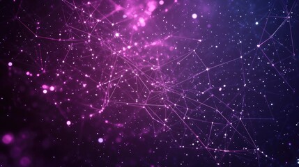 Poster - Abstract network of glowing nodes connected by lines, deep purple digital background.