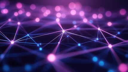 Poster - Abstract network of glowing nodes connected by lines, deep purple digital background.