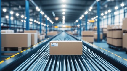 Poster - An industrial production hall with conveyor belts transporting materials.