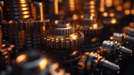 Poster - A close-up of a mechanical assembly line producing industrial parts.