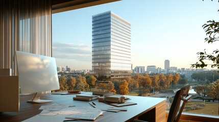 Poster - Blueprint of a high-rise building with annotations and architectural notes on a desk.