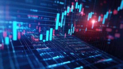 Poster - Graphical financial analysis with stock market data, futuristic deep blue background.
