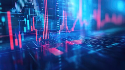 Poster - Graphical financial analysis with stock market data, futuristic deep blue background.