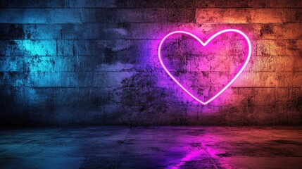 Poster - Neon heart glowing against a dark background, modern love concept.