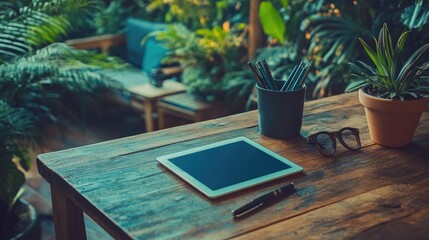 Poster - Work-from-home productivity zone with a to-do list, digital tablet, and stylish pen set.
