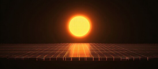 Solar Panel Energy, Glowing Sun, Night, Abstract