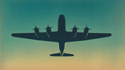 Leinwandbilder - Silhouette of an airplane flying against a vibrant sunset sky highlighting clean lines and timeless design. Generative AI