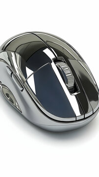 Sleek Chrome 3D Render of a Wireless Computer Mouse
