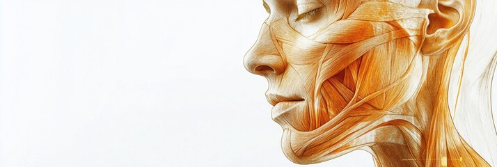 Poster - Detailed anatomical illustration of facial muscles and contours highlighting structure and function of the human face. Generative AI