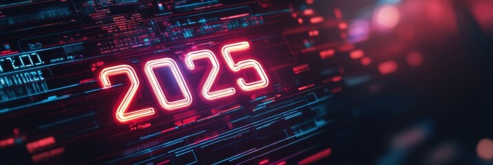 Wall Mural - Futuristic digital calendar displaying the year 2025 in a sleek neon design with vibrant colors. Generative AI