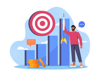 Poster - man with benchmarking. businessman with dart near bullseye. motivation and inspiration. financial an