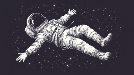 Wall Mural - Astronaut floating in the cosmic starry space. Cosmic Serenity. Illustration