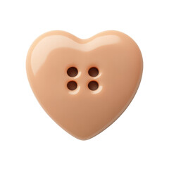 A heart-shaped button with four holes, featuring a smooth, glossy surface and a soft peach color.