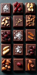 Canvas Print - Rich, dark chocolate squares adorned with nuts and sea salt