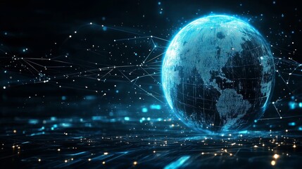 Aufkleber - Digital Globe: Network Connections and Global Data Visualization