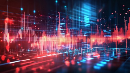 Aufkleber - Abstract Digital Data Visualization: Red and Blue Digital Waves