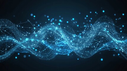 Aufkleber - Abstract Blue Digital Wave Background: Network Connections and Data Flow Visualization