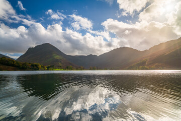 Sticker - Beautiful morning view of Buttermere lake and Haystacks in the Lake District. England