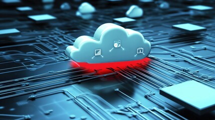 Leinwandbilder - Cloud Computing Concept with Digital Circuits and Icons for Technology