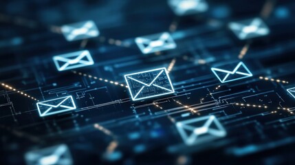 Aufkleber - Digital Network of Email Icons with Bright Connections and Nodes