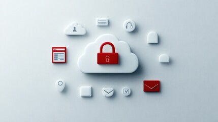 Poster - Cloud Storage Security Icon with Lock and Related Symbols