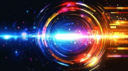 Aufkleber - Abstract Futuristic Technology Background with Bright Colors and Glowing Lines