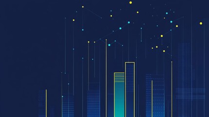 Poster - Abstract Cityscape with Connected Data Points and Lines, Futuristic Digital Metropolis Illustration