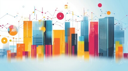 Poster - Abstract Cityscape with Data Visualization and Colorful Buildings