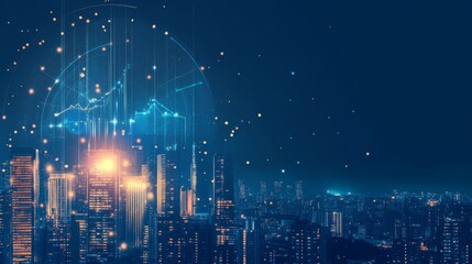Aufkleber - Futuristic Cityscape with Dynamic Data Visualization at Night