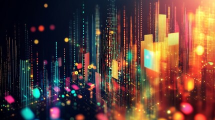 Aufkleber - Abstract Digital Cityscape: Vibrant and dynamic digital metropolis glowing with colorful lights and data streams