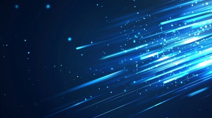 Poster - Abstract Blue Light Streaks and Glowing Particles Background