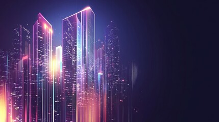 Aufkleber - Neon Cityscape at Night: A Futuristic Digital Art