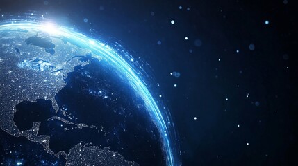 Aufkleber - Futuristic Digital Globe: North America at Night, Illuminated Cities and Global Network Connections