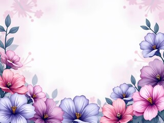 Wall Mural - A delicate floral arrangement, featuring pink and purple flowers with green leaves