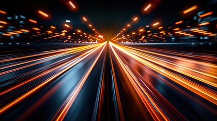 Poster - dynamic light trails create sense of speed and motion in cityscape at night, showcasing vibrant colo