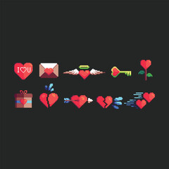 Leinwandbilder - this is set of love icon in pixel art style ,this item good for presentations,stickers, icons, t shirt design,game asset,logo and project.	