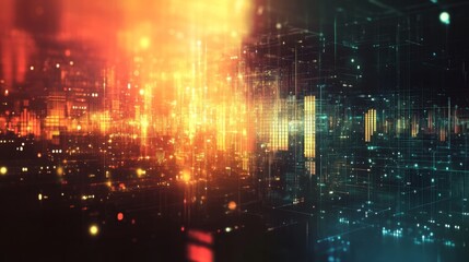 Aufkleber - Abstract Digital Cityscape: A Futuristic Metropolis of Light and Data Streams