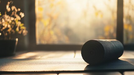 Wall Mural - A serene image of a yoga mat and meditation setup with soft natural light, Wellness scene, Tranquil style