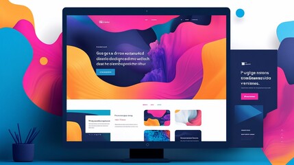 vibrant website design mockup: abstract fluid shapes and bold colors