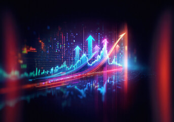 Aufkleber - Abstract digital display shows a vibrant blue and green line graph rising against a dark background.