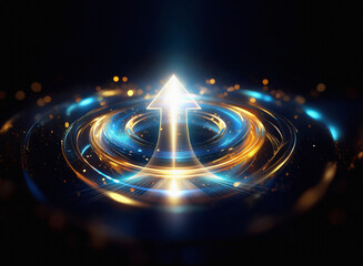 Aufkleber - a luminous arrow ascends from a swirling vortex of golden and blue light, symbolizing progress and u