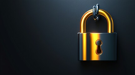 Gold padlock security concept, dark background