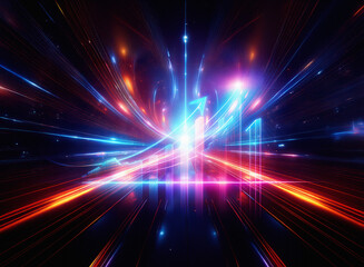Aufkleber - Abstract image of vibrant, glowing arrows rising from a dark, light-streaked background, suggesting rapid growth and progress.