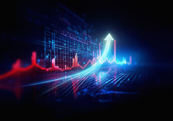 Poster - A digital abstract background with a futuristic vibe, a red and blue color scheme, and bright glowing lines.