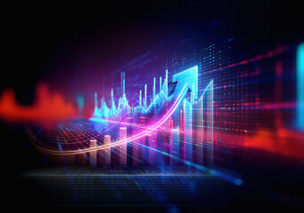 Poster - A neon grid displaying a digital graph with red and blue highlights on a black background.