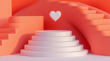 Wall Mural - Abstract Coral Background With White Steps And Heart